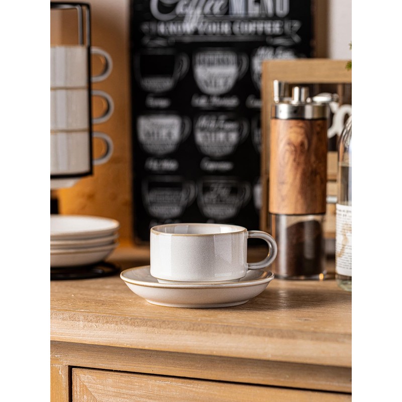 Gomakren 6 Ounce Cappuccino Cups with Saucers and Metal Stand,
