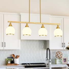 Island Light for Kitchen,4-Light Gold Finish Kitchen Island Pendant Lighting with Round Frosted Glass Shades for Dining Table
