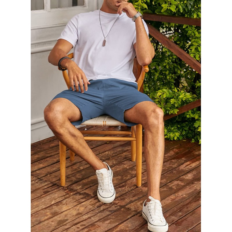 Jmierr Men's Summer Chino Shorts, Cotton, Elastic Waist, with Pockets,
