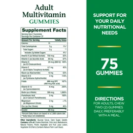 Nature's Bounty Adult Multivitamin Gummies, Vitamin Supplement, Daily Nutritional Needs, Orange, Cherry and Grape Flavor, 75 Gummies