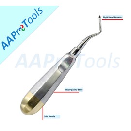 AAProTools Heidbrink Root Tip Sharp Pointed Ends Elevators Set Left, Right & Straight Angle Gold Handle Dental Instruments