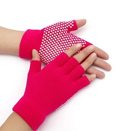 Grippy Yoga Gloves Non-Slip Fingerless Exercise Grip Gloves Texturizing Beads for Training Workouts Pilates- One Size (Rose Red)