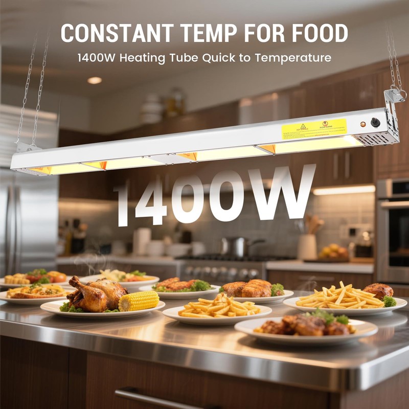 55" Food Heat Lamp, 1400W Commercial Electric Strip Heater, Silver