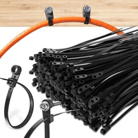 Shappy 500 Pcs Plastic Zip Tie with Screw Hole 7.5 Inch 50lbs Black Screw Zip Ties with Mounting Hole Multipurpose Heavy Duty for Indoor and Outdoor Use