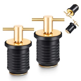 Riakrum 2 Pieces T-Handle Drain Plug Twist-Turn Marine Boat Drain Plugs Rubber Plugs with Brass Handle Boat Marine Accessories Brass Plated T-Handle Plug Rubber Drain Plug for Hull (1 Inch, 40 g)
