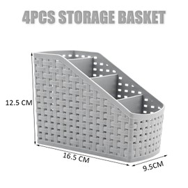 Cobenga 4 Pack Divided Storage Baskets, Grey Cosmetic Box Organiser, Storage Case with 4 Grids for Desk, Multifunctional Organiser with Narrow Grid for Bathroom
