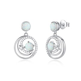 FANCIME White Opal Dangle Drop Earrings 925 Sterling Silver Moon Star Created Gemstone October Birthstone Earring Fine Jewelry Christmas Gifts for Her Women