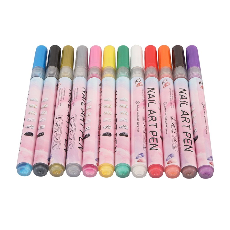 12Pcs 3D Nail Polish Pens 0.5mm Tip Bright Colors Easy