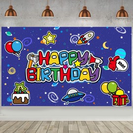 Among Birthday Backdrop for Party, Space Game Happy Birthday Banner Shoot Photo Backgrounds Props for Fans Adults Photography Backdrop (70.86 * 43.3Inch)