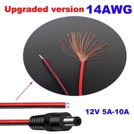 RUNCCI-YUN 2PCS 14AWG 5.5mm x 2.1mm DC Power Pigtail Cable,12V DC Male power connector, 5521 DC power jack barrel connector for Home Security Surveillance Camera and Party Lighting(50CM)