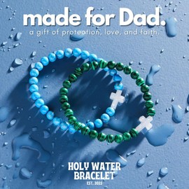 Holy Water Inspirational Stretch Bracelet For Men Real Lava Rock Beads 2 Colors (Silver)