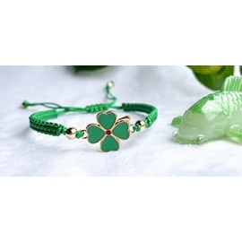 PityPetal 4 Leaf Clover Bracelet with 14k Gold Plated beads, Enamel Charm, Macrame, Good Luck Charm, Friendship Bracelet, Wish Gift, Leaving Gift, Girl Gift, Women Gift, Christmas Gift, St Patrick