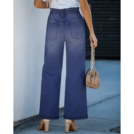 GRAPENT Women's High Waisted Mom Jeans Flared Jeans for Women High Waist Jeans Women Jeans High Waist Paper Bag Jeans Color Darkness Blue Size 16 Size 18