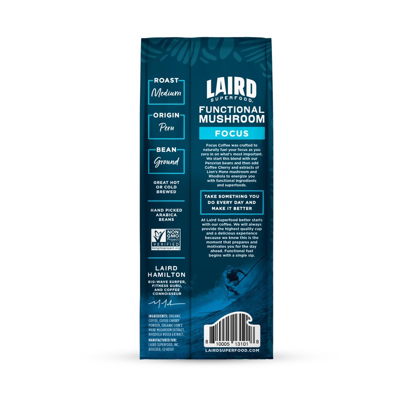 Laird Superfood Focus Coffee, Medium Roast Ground Coffee Infused with