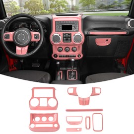 RT-TCZ - Kit de molduras interiores para Jeep JK, color rosa, JKU, consola central, panel de salpicadero para Jeep Wrangler JK JKU 2011-2017, accesorios interiores rosados, 10 piezas