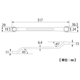 TOP TM-19x24 Double Mouth Glasses Wrench, 0.7 x 0.9 inches (19 x 24 mm), 45° Offset, Forged, Made in Japan