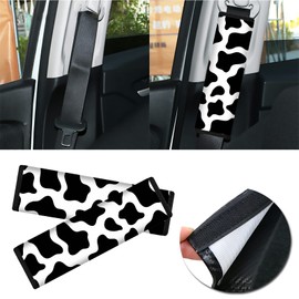 Dikoer Car Seat Strap Pads for Kids and Car Cup Holder Coaster x 2 Pack Set, Soft Comfort Seat Belt Cushion for Children, Car Interior Accessories Seat Belt for Adults Girls and Boys, Cow Prints