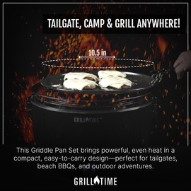 GrillTime Tailgater GT Griddle Combo 13 Inch - Portable Grill with Enamel Griddle Pan, Great for Grilling Bacon, Fish, Pancakes, For Outdoor Tailgates and Camping - Red