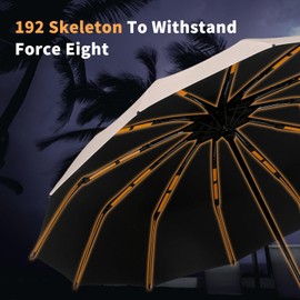 AMAS Beauty Winddichter Automatikschirm mit 192 verstärkten Rippen - UPF50+ Sonnenschutz, wasserdichtes Baldachin, One-Touch-Öffnen/Schließen, kompakter Reise-/Angelschirm für Damen und Herren, beige