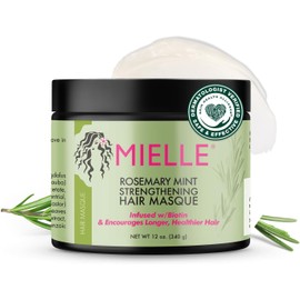 Mielle Rosemary Mint Strengthening Hair Masque - Deep Treatment with Biotin & Essential Oils - Repairs Dry, Damaged, Frizzy Hair - 340 ml / 12 oz