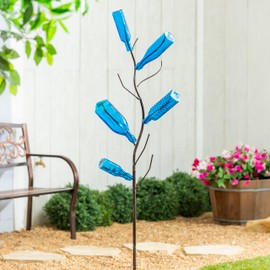 Evergreen Garden Decorative Glass Bottle for Bottle Tree, Glass Flower Bud Vases, Wine Bottles Decoration for Home, Centerpieces, Wedding, Office, Garden (Blue, Set of 5)