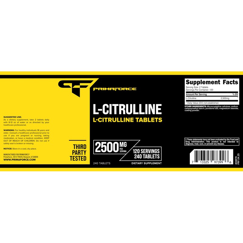 Primaforce L-Citrulline 2500mg, 240 Tablets, 120 Servings