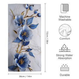 Retro Blue Floral Bathroom Hand Towels Decorative Set 2 Piece Abstract Modern Flowers Bath Hand Towels for Bathroom Yoga Swim Hotel Spa Home Decor 14x28 Inch