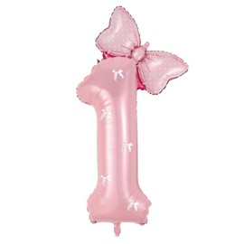 1st Birthday Decorations for Girls, 40 Inch Pink Bow Number 1 Balloons Set, Butterfly Themed Birthday Party Decorations. (Pink 1)