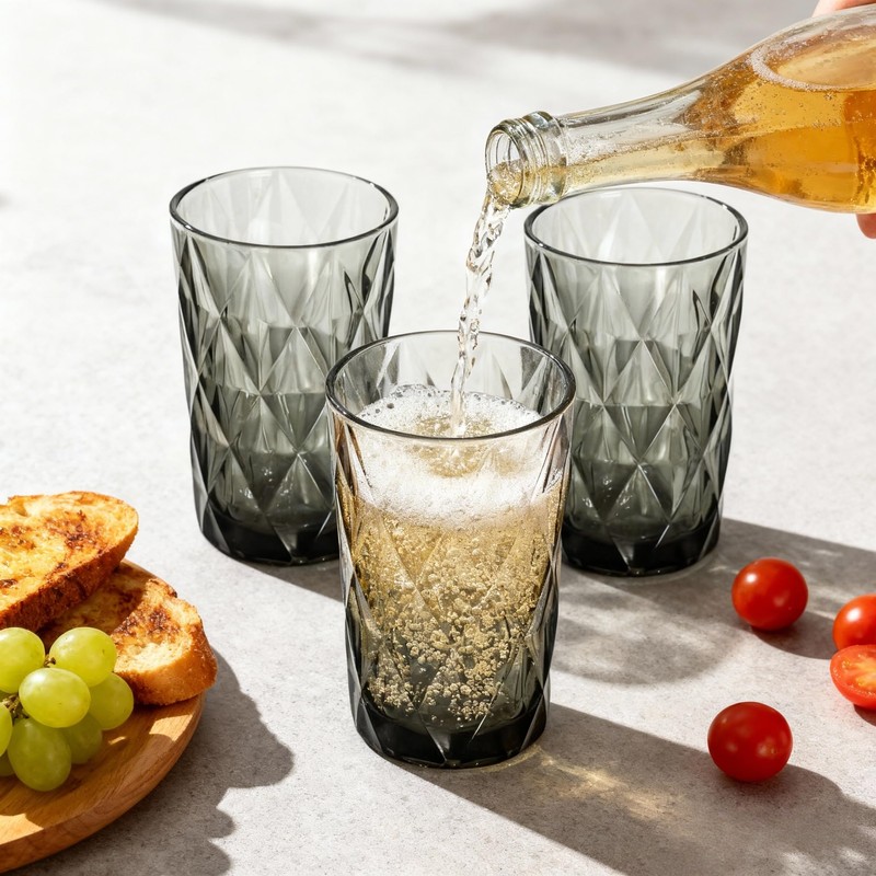 Bandesun Drinking Glass set of 6 Diamond Pattern Kitchen Glassware