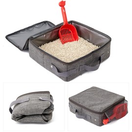 Felenny Portable Cat Litter Tray Collapsible Cat Litter Tray with Lid and Scoop, Leak-Proof Cat Litter Tray for Outdoors, Hotel, Camping, Travel