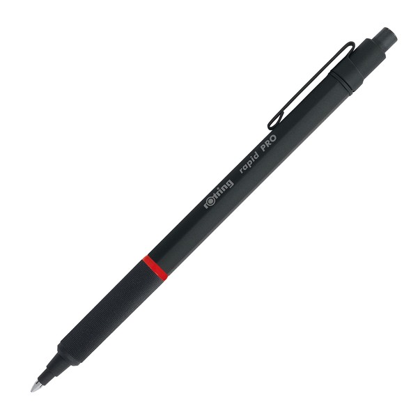 rOtring Rapid Pro Retractable Ballpoint Technical Drawing Pen, Medium Point, Blue Ink, Black Full-Metal Body
