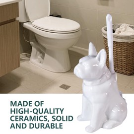Toilet Brush Holder Set for Bathroom Cute Dog Base Solidly Toilet Bowl Brush Holder and Decorative Bathroom Ceramic Cleaning Kit with Brush and Holder (White)