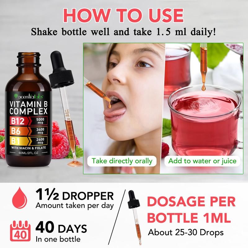 acentiallabs Vitamin B12 Liquid Drops, B12 Sublingual 5000 mcg, Vitamin
