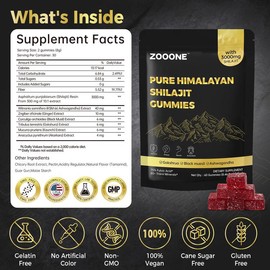 ZOOONE 60 Gummies Pure Himalayan Shilajit Gummies Gold I Lab Tested I No Added Sugar I Ashwagandha, Gokshura| Fulvic Acid & 85+ Trace Minerals I for Men, Women I Non-GMO I 100% Natural & Organic I:_Pack of 3(180 Gummies)
