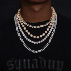 Ready Stock Iced Out Moissanite Cuban Link Chain Necklace S925 Silver 18K Gold Plated Hip Hop Jewelry for Men Stage Party WearColor: Silver-A, Length: 20  inch
