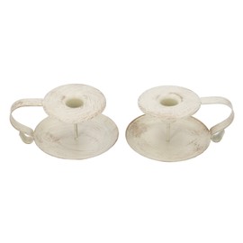 2pcs Taper Candle Holders Simple Antique Finish Iron Candle Holder with Curved Handle for Romantic Candlelight Dinner White