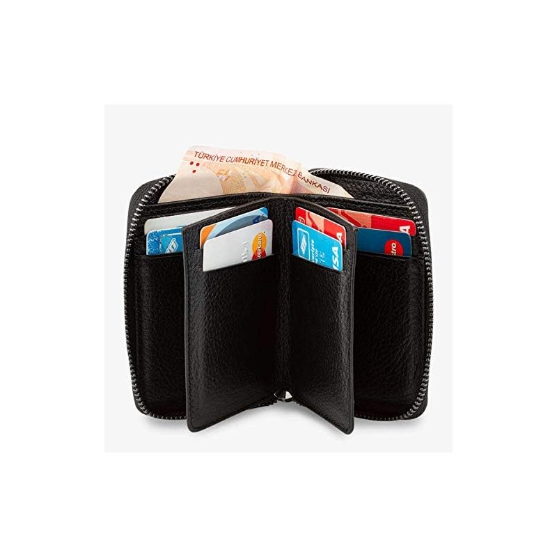 Anı Yüzük Genuine Leather Men's Zip Wallet, Black, black, Modern