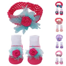 Newborn Infant Baby Headband for Girl Socks Set Bow 0-3 3-6 6-9 9-12 months Gift Headbands (Headband 4)