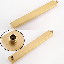 RANDOM 16 Inch Brushed Gold Shower Arm with Flange and Teflon Tape,Thicken Stainless Steel Extension Extender Pipe for Fixed Rain Shower Head,Extra Long High Rise Shower Head Extension Arm.91118-16BG