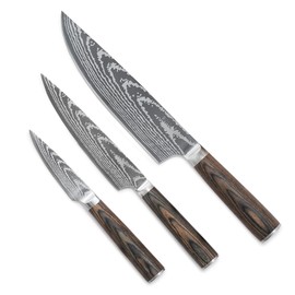 GreenPan x Bobby Flay 3 Piece Knife Set, Pairing Utility & Chef’s Knife, Premium Stainless Steel Blades, Precision Cutting Kitchen Tools, Hand Finished Ergonomic Wood Handle, Damascus Steel Design