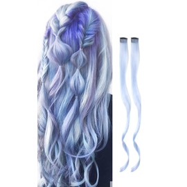 Clip In Colorful Long Hair Extension Hair Highlights Hair Streaks (Curly Sky Blue - 2 PCS)