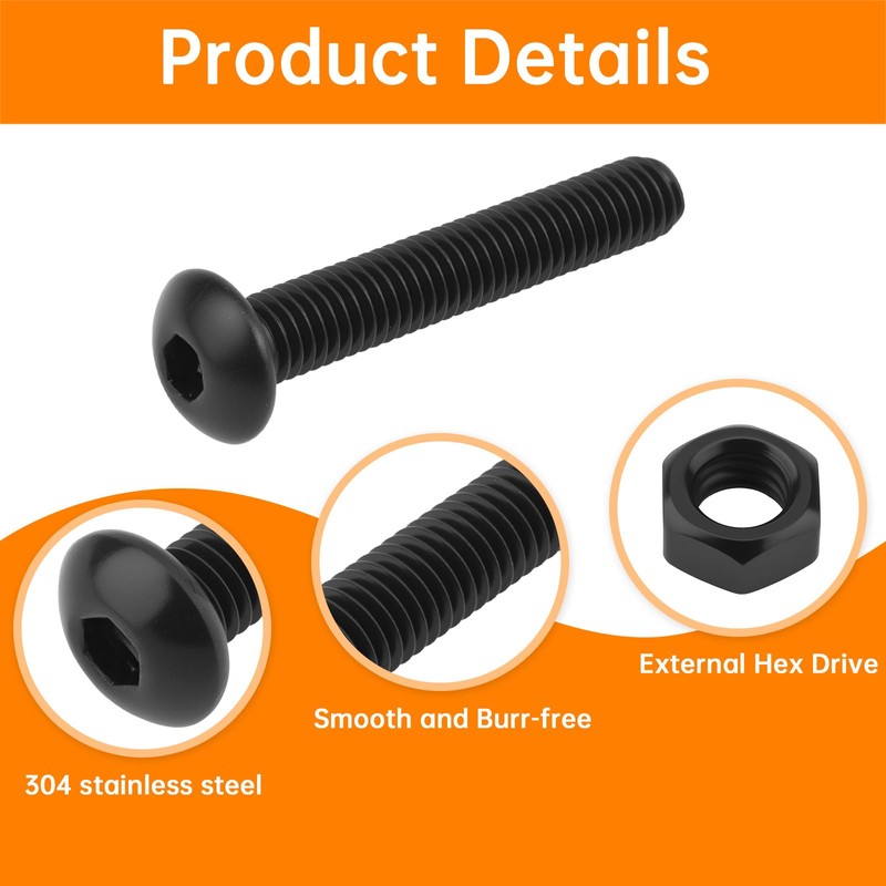 CLAHJQX 280 Pcs Black Bolts and Nuts Kit - M5-0.8