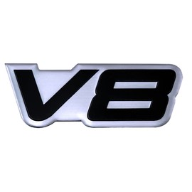 ERPART V8 Embossed Black on Silver Highly Polished Real Aluminum Auto Emblem Badge Nameplate Compatible with Truck Car Automobile SUV Engine