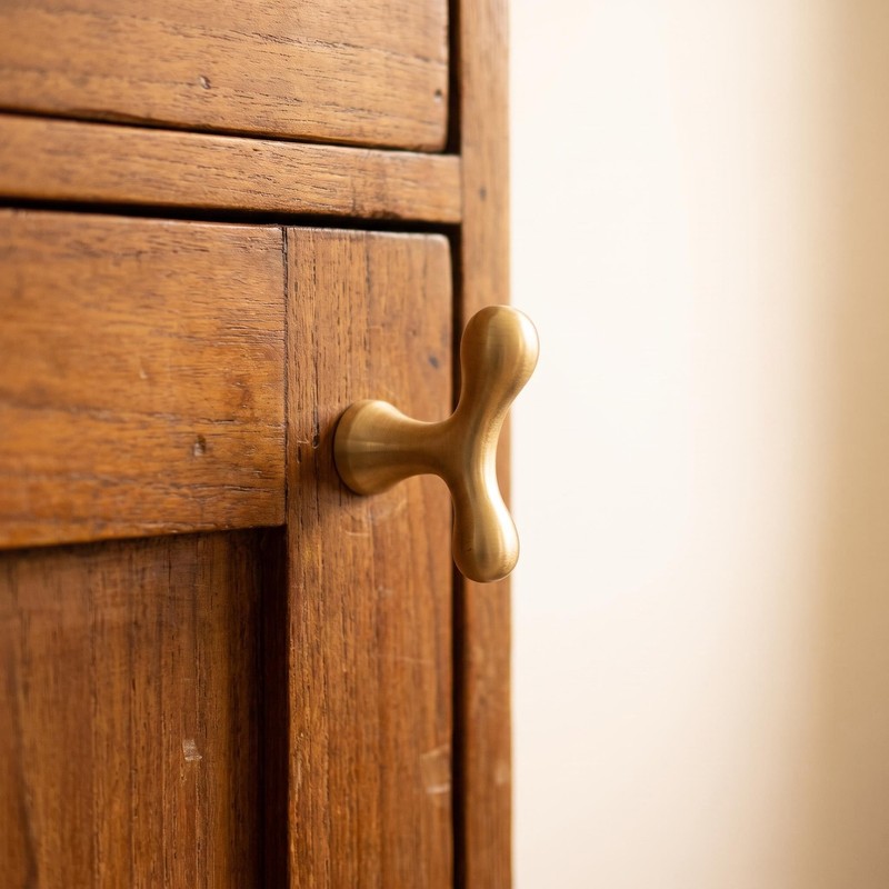1 Pack Solid Brass Brushed Cabinet Hook Drawer Pull Knob