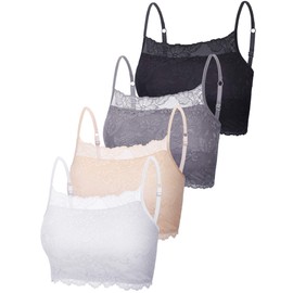Boao 4 Pieces Women's Lace Camisole Stretch Half Cami Breathable Bra Comfort Lace Bralette Top for lady Girls(Large,Black, White, Beige, Grey)
