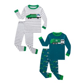 Family Feeling 4 Piece Big Boys Garbage Truck Pajamas Long sleeve 100% Cotton Pjs 12