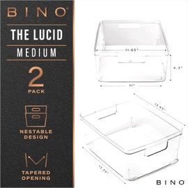 BINO | Plastic Storage Bins, Medium - 2 Pack | THE LUCID COLLECTION | Multi-Use Built-In Handles | BPA-Free | Clear Storage Containers | Fridge Organizer | Pantry & Home Organization