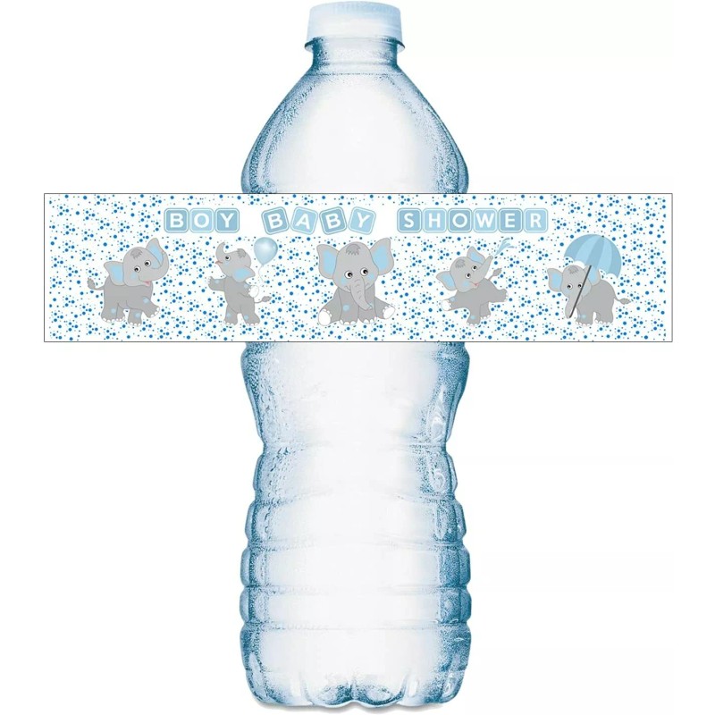 RokAPary 20 Blue Elephants Water Bottle Labels For Baby Shower