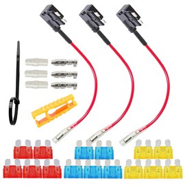 QitinDasen Premium 12 V/24 V Medium Add-a-Circuit Fuse Holder, Blade Fuse Holder, Car Fuse Tap, Blade Fuse Adapter with 15 Pieces Standard Blade Fuse, Pack of 3