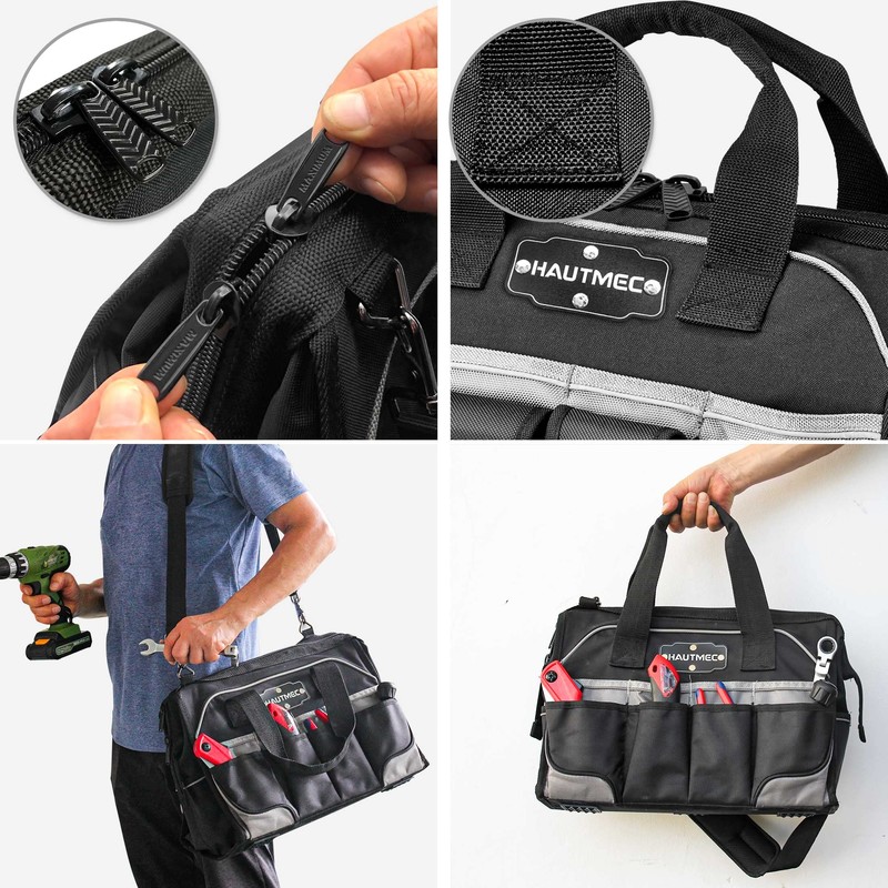 HAUTMEC Pro 16-inch Wide Mouth Tool Bag With 47 Pockets,